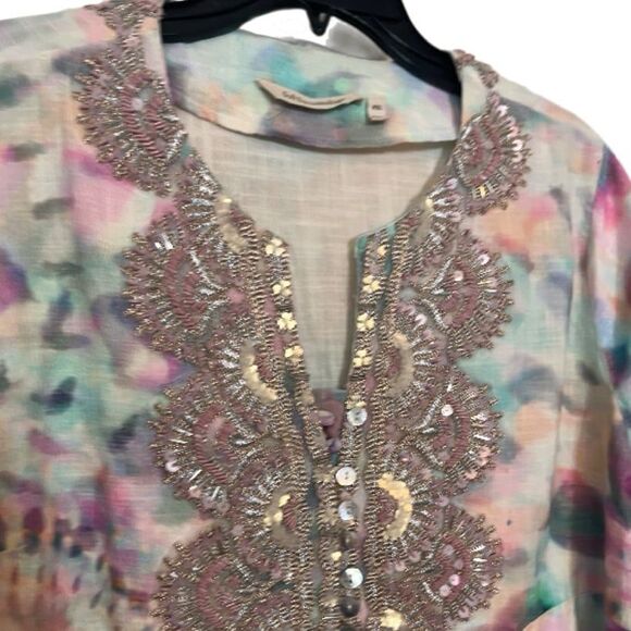 Soft Surroundings pastel embellished top PXL BEADED SEQUINED COTTON TUNIC - Picture 5 of 9